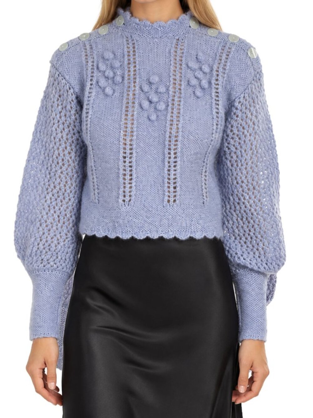 LoveShackFancy Persephone Cropped Mohair Wool Sweater Periwinkle Blue XS